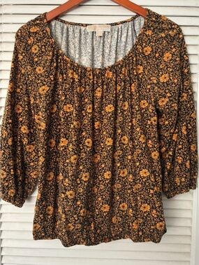 Michael Kors Black Tunic with Mustard Floral Print